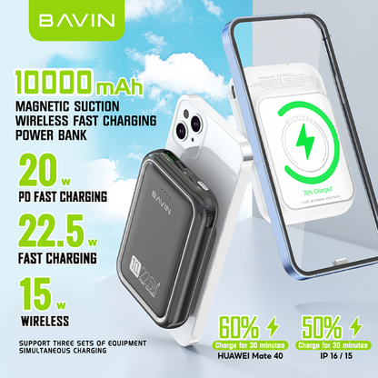 BAVIN Y-PC061 10000mAh Wireless Magnetic Powerbank w/ 22.5W PD Fast Charging