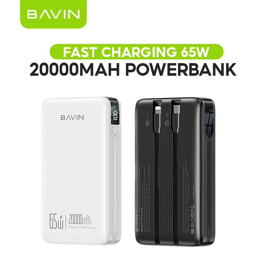 BAVIN PC1112S 20000mAh / 25000mAh 100W Fast Charging Powerbank w/ Built-in Cables, Supports Phones & Laptop
