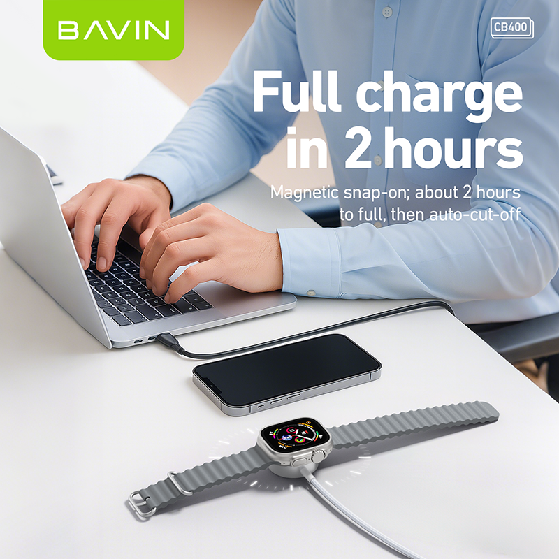 BAVIN U-CB400 3W Magnetic Wireless Charger w/ Smart Chip & Type-C Cable Compatible for iPh Watch Series 1–10/SE/Ultra