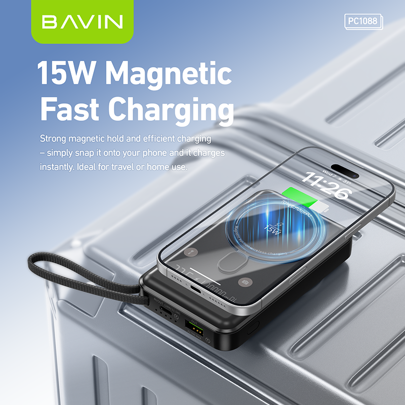 BAVIN Y-PC1088 10000mAh 22.5W PD Magnetic Wireless Fast Charging Power Bank w/ Magnetic Ring