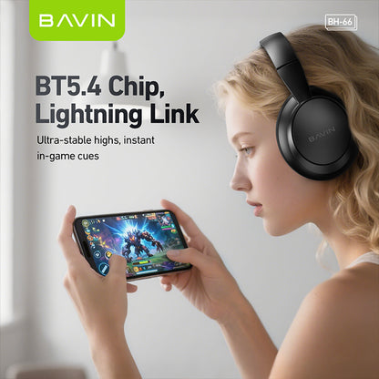 BAVIN HB-BH66 Wireless Bluetooth 5.4 Headphones HiFi Stereo Sound, Foldable & Adjustable Design w/ 3.5mm Audio Jack Support