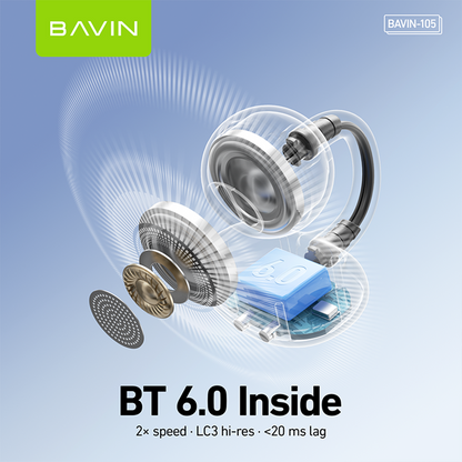 BAVIN BA105 TWS Hi-Res Audio BT 6.0 Wireless Open-Ear Clip Earphones w/ Long-Lasting Microphone