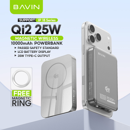 [Qi2 25W] BAVIN PC1208S 10000mAh 25W Magnetic Wireless Powerbank + PD 35W Fast Charge for iPhone 18 Series