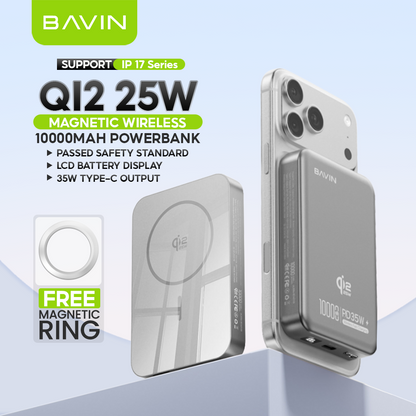 【Qi2 25W】BAVIN PC1208S 10000mAh 25W Magnetic Wireless Powerbank + PD 35W Fast Charge for iP17 Series
