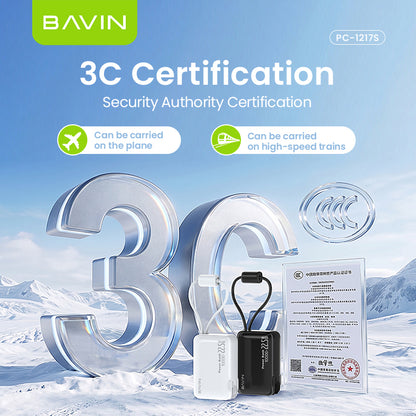 [CCC] BAVIN PC1217 2in1 Portable 10000mAh 22.5W Fast Charging Powerbank Built-in Dual Cables+AC Plug