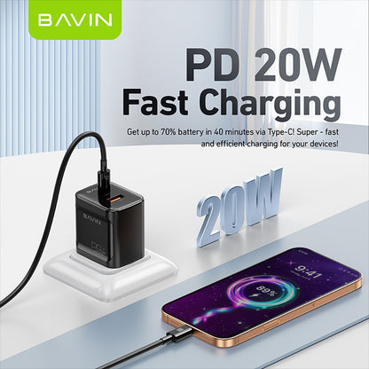 BAVIN C-PC2088 Universal 20W Fast Charging Adaptor Support PD + QC 3.0 Widely Compatibility for Android & iPh Devices