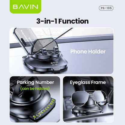 BAVIN PS105 3in1 Car Phone Holder Anti-Slip Dashboard 180° Rotating w/ Parking Number + Glasses Storage