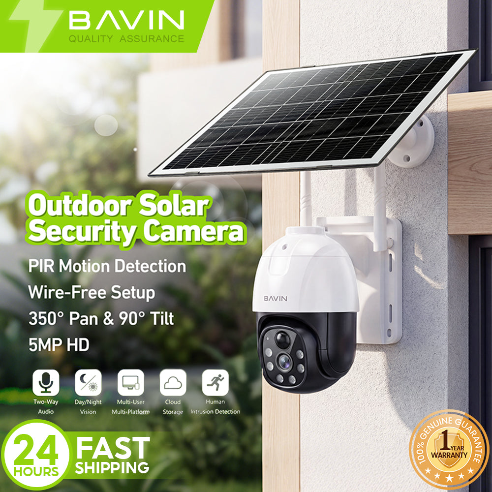 BAVIN SC802 Solar-Powered Outdoor Pan Wireless Security CCTV Camera 5MP HD PTZ Camera w/Weatherproof