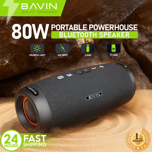 BAVIN BM38 Portable Party Bluetooth 5.3 Wireless Speaker w/ RGB Lights & 80W Powerful Sound