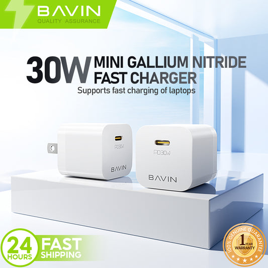 BAVIN PC977 GaN 30W PD Super Fast Charging Adapter USB-C & USB Port for iPh, Laptop & Android (Supports 17 Series)