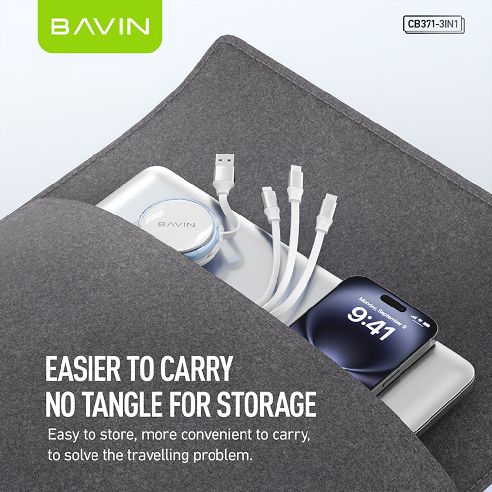 BAVIN U-CB371-3 3-in-1 Retractable Wired Charging Cable