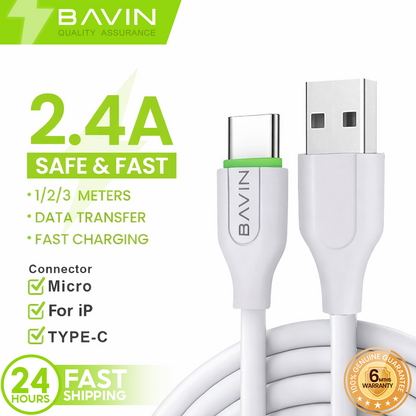 BAVIN CB158 2.4A Data Transfer Charging Cable 1 / 2 / 3 Meters Length Wire for Micro / iPhone / Type-C