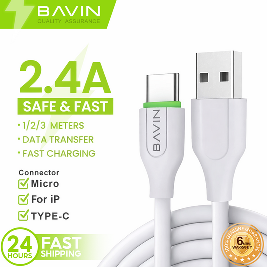 BAVIN U-CB158 2.4A Data Transfer Charging Cable Available in 1/2/3 Meter Length for Micro iPhone & Type-C