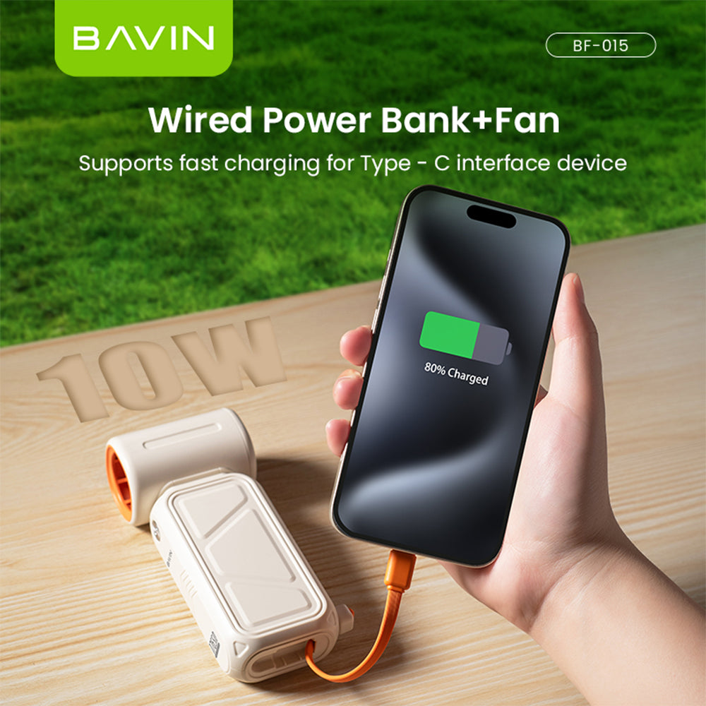 BAVIN BF-015 2-in-1 Handheld Mini Turbo Fan 17650RPM Rechargeable & 8000mAh Powerbank w/ 5-Speed Adjustable, LED Display