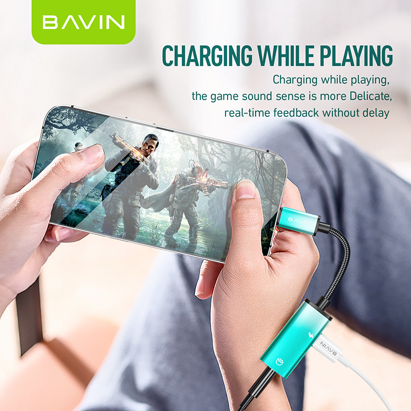 BAVIN AUX37 2-in-1 AUX Earphone Adapter iPhone to 3.5mm w/ Charging Port, Aluminum Alloy, Plug & Play