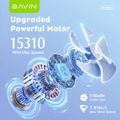 BAVIN BF020 Mini Portable Handheld Fan 5-Speed Strong Wind w/2000mAh Rechargeable Table Fan + Lanyard