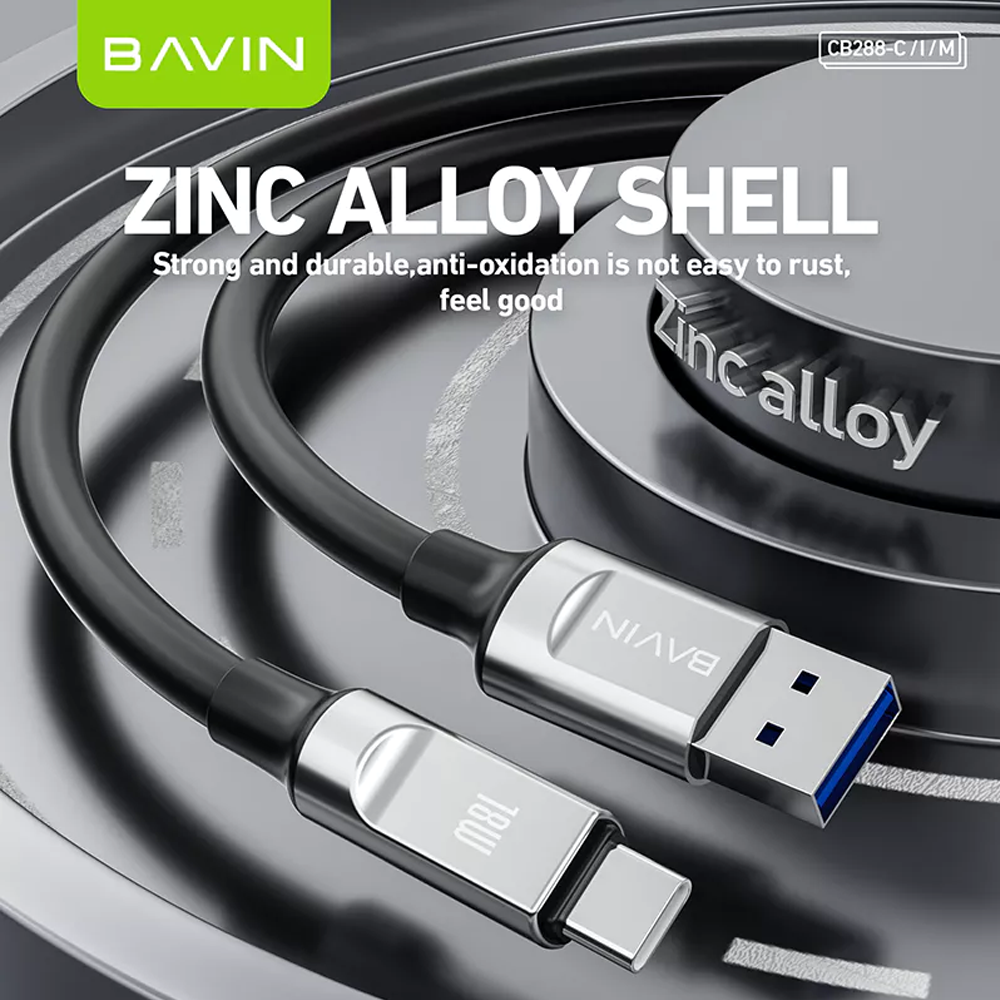 BAVIN CB288 18W PD Fast Charging Soft Silicone Thick Wire Data Cable Compatible for Smartphones