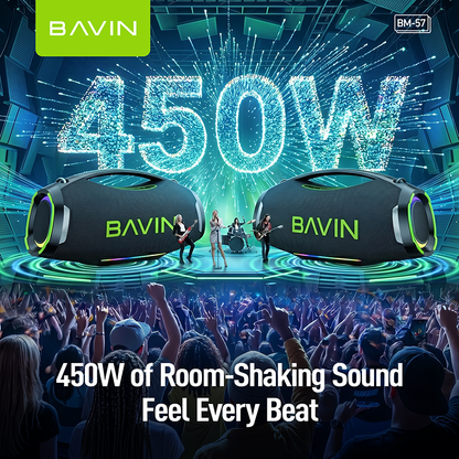 BAVIN BM57 450W Party Speaker 40000mAh Bluetooth 5.3 Speaker with 2 Wireless Microphones & LED Light