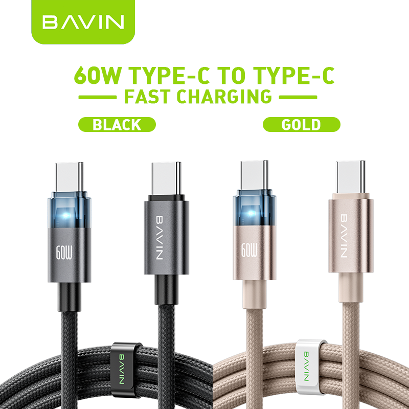 BAVIN U-CB399 60W Fast Charging & Data Cable w/ Type-C to Type-C & Type-C to iPhone Supports Laptop, Smartphones