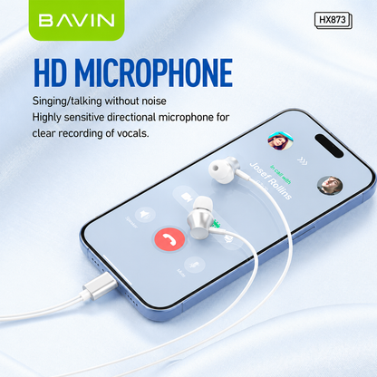 BAVIN HX873 Universal Hi-Res Audio Sound Type-C Wired Earphone Built Mic for iPhone 15-17 & Android Devices