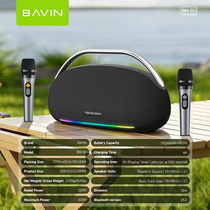 BAVIN BM50 300W / BM52 80W Portable Wireless Bluetooth Powerhouse Speaker + Powerbank Function w/ Bluetooth Mic Set & Dynamic LED
