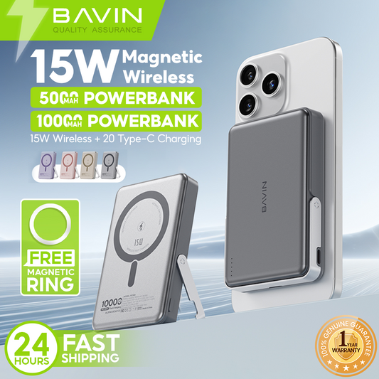 (New Year Deals) BAVIN PC1167 5000mAh/10000mAh 15W Magnetic Wireless Powerbank +20W Type-C Fast Charging w/ Stand Perfect Christmas Gift