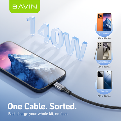 BAVIN CB422 140W PD 3.1 USB-C to USB-C Fast Charging Cable 1.2m Braided+PPS For Phone/Tablet/Laptop