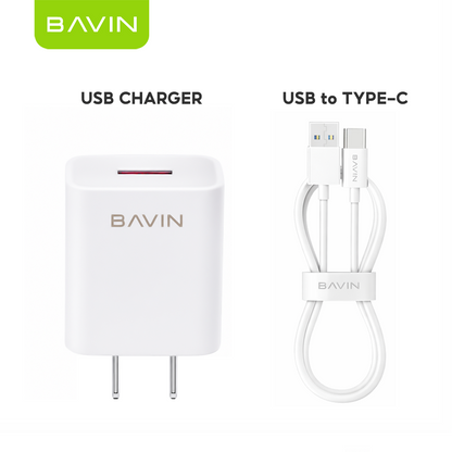 BAVIN PC658Y 3.0A Quick Charging Charger w/ 1 Meter Charging Cable for Micro / iPhone /Type-C