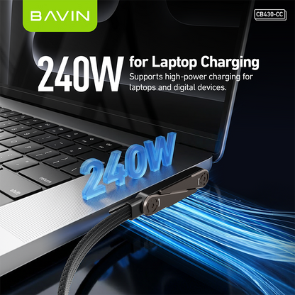 BAVIN CB430 2-in-1 240W PD Type-C Fast Charging Data Cable 1.2m w/ Foldable Stand for iPhone & Android