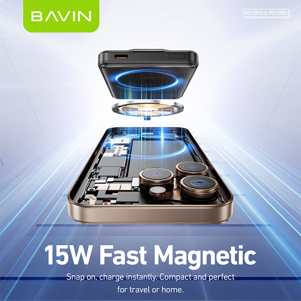 BAVIN Y-PC1189 5000mAh / 10000mAh Portable Magnetic Wireless Powerbank w/ Foldable Stand & 22.5W Fast Charging Data Cable