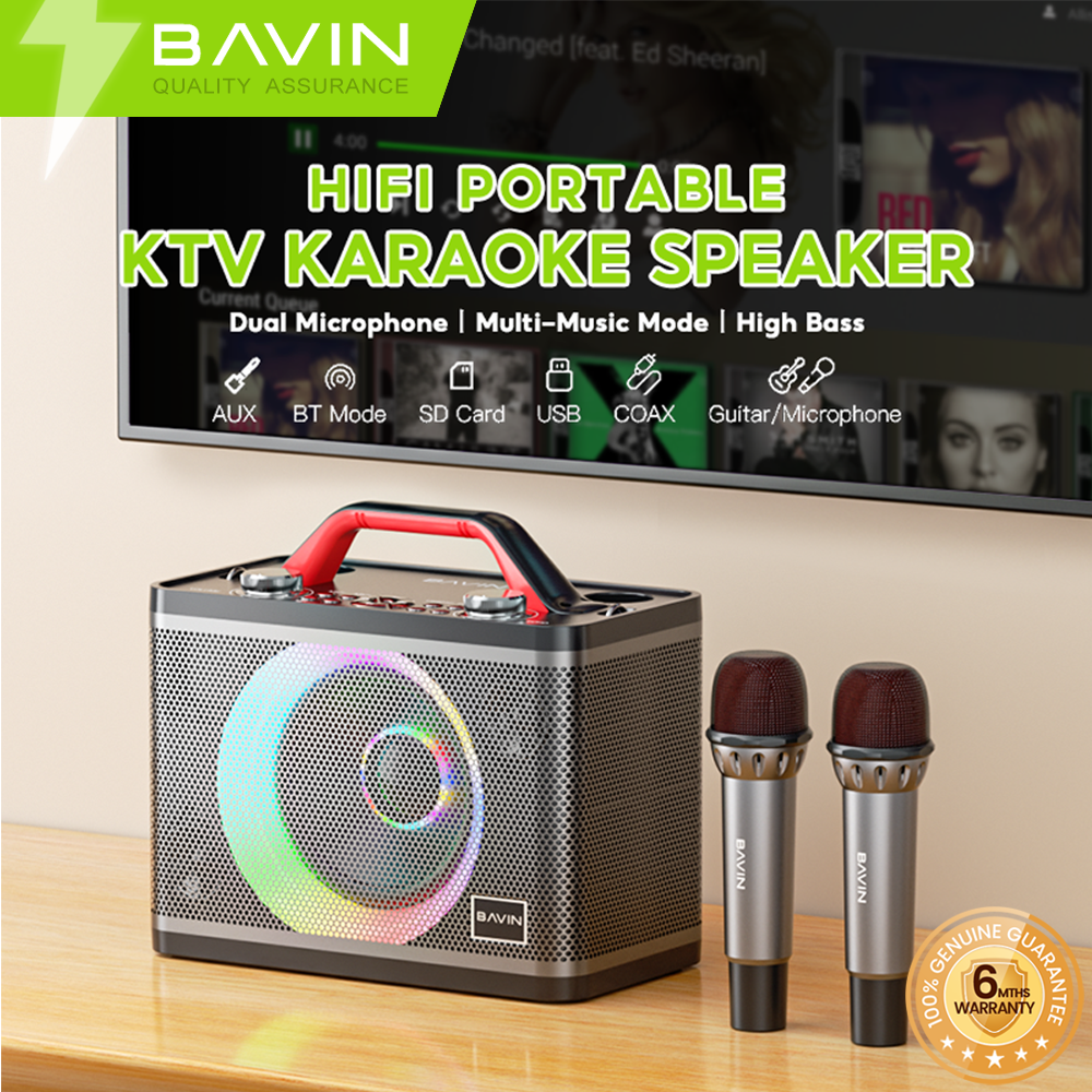 BAVIN DV-BM10 Bluetooth Wireless Portable Karaoke Speaker w/ Dual Bluetooth Microphones & Light