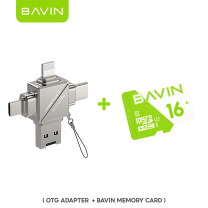 BAVIN U-O-87 4-in-1 Type-C / iPhone / Micro / USB 2.0 OTG Adapter & Card Reader TF/Micro SD Compatible iPhone 17 Series, 480Mbps