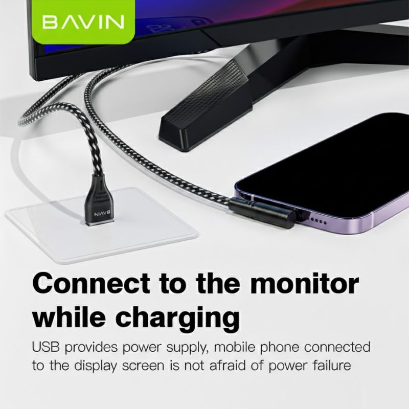 BAVIN HD11 2in1 1080P iPhone to HDMI Rechargeable Cable Adapter 4K 60Hz & 2K 144Hz Support for Phone to TV/Monitor/Projector