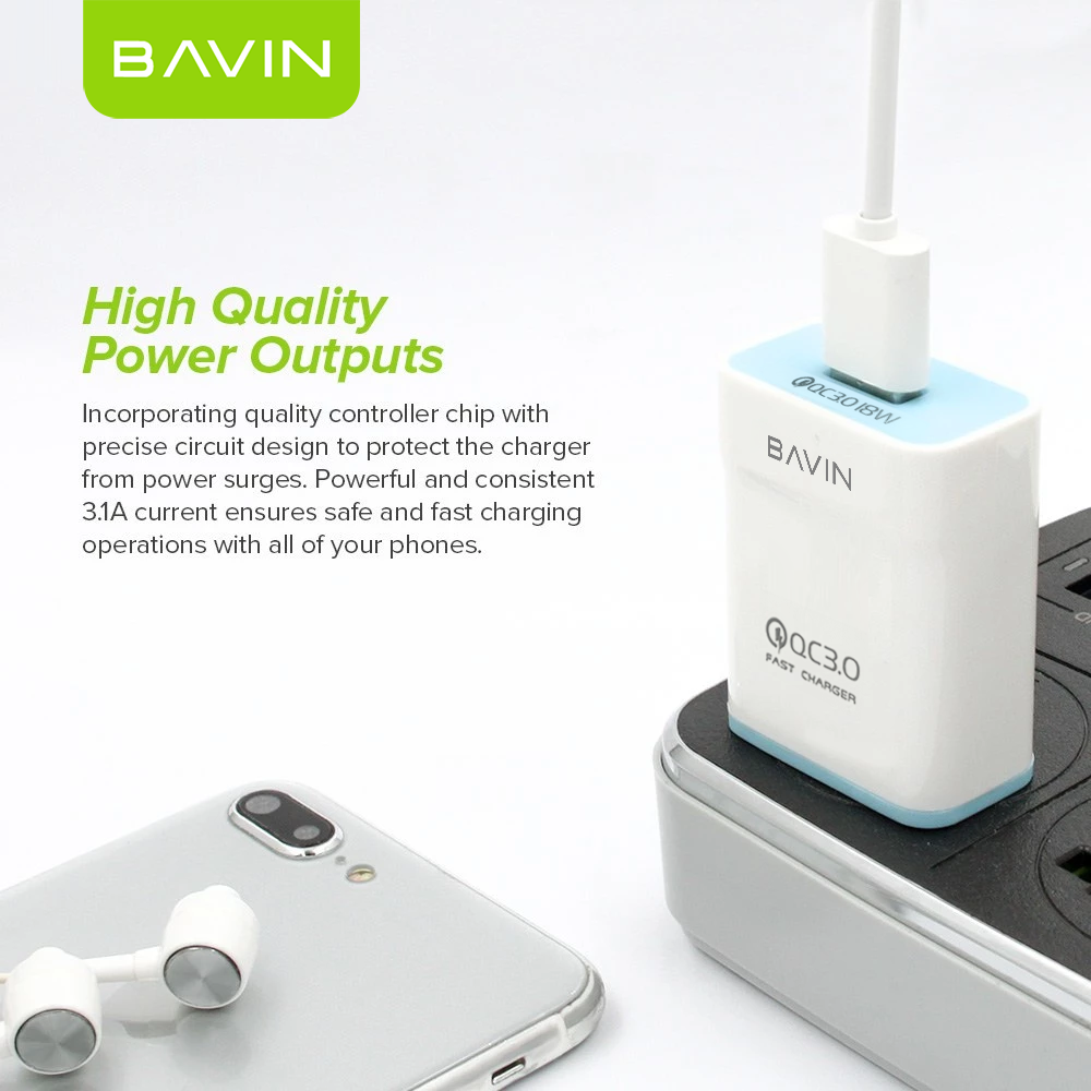 BAVIN PC658 Qc3.0 Quick Charging Charger W/ Charging Cable for iPhone / Micro / Type-C