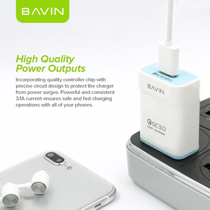 BAVIN PC658 Qc3.0 Quick Charging Charger W/ Charging Cable for iPhone / Micro / Type-C