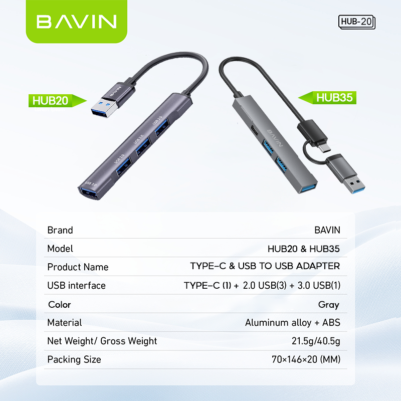 BAVIN H20 4in1 Universal USB-A / USB C Docking Station Hub USB 3.0 / Type-C Ports Adapter for Laptop, PC