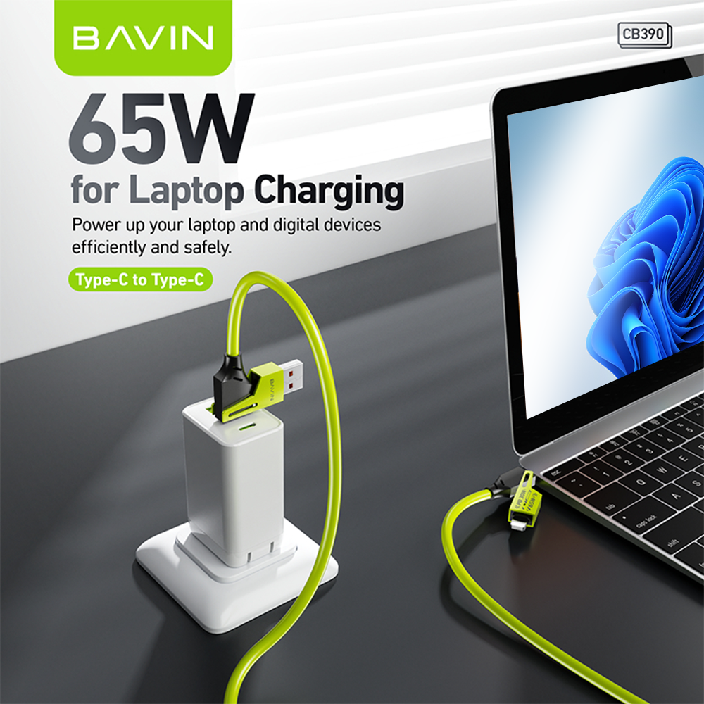 BAVIN CB390 4in1 65W PD Fast Charging Cable/Type-C to Type-C Multi-function for Laptop, iPhone & Android