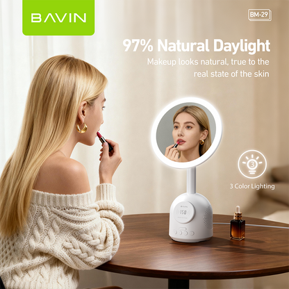 BAVIN BM29 Multifunctional Makeup Mirror Bluetooth Speaker w/ 15W Magnetic Wireless Fast Charging + Freebie 30WPD Charger