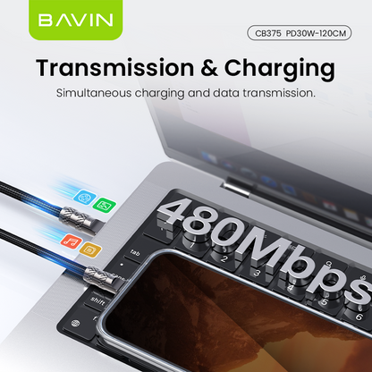 BAVIN CB375 30W PD Fast Charging Cable For Crossbody & Wrist Phone Lanyard 1.2M Cord Strap