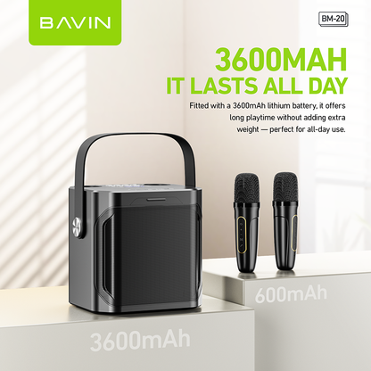 BAVIN DV-BM20 Professional Karaoke Bluetooth 5.0 Portable Speaker w/ Dual Microphones & Phone Stande