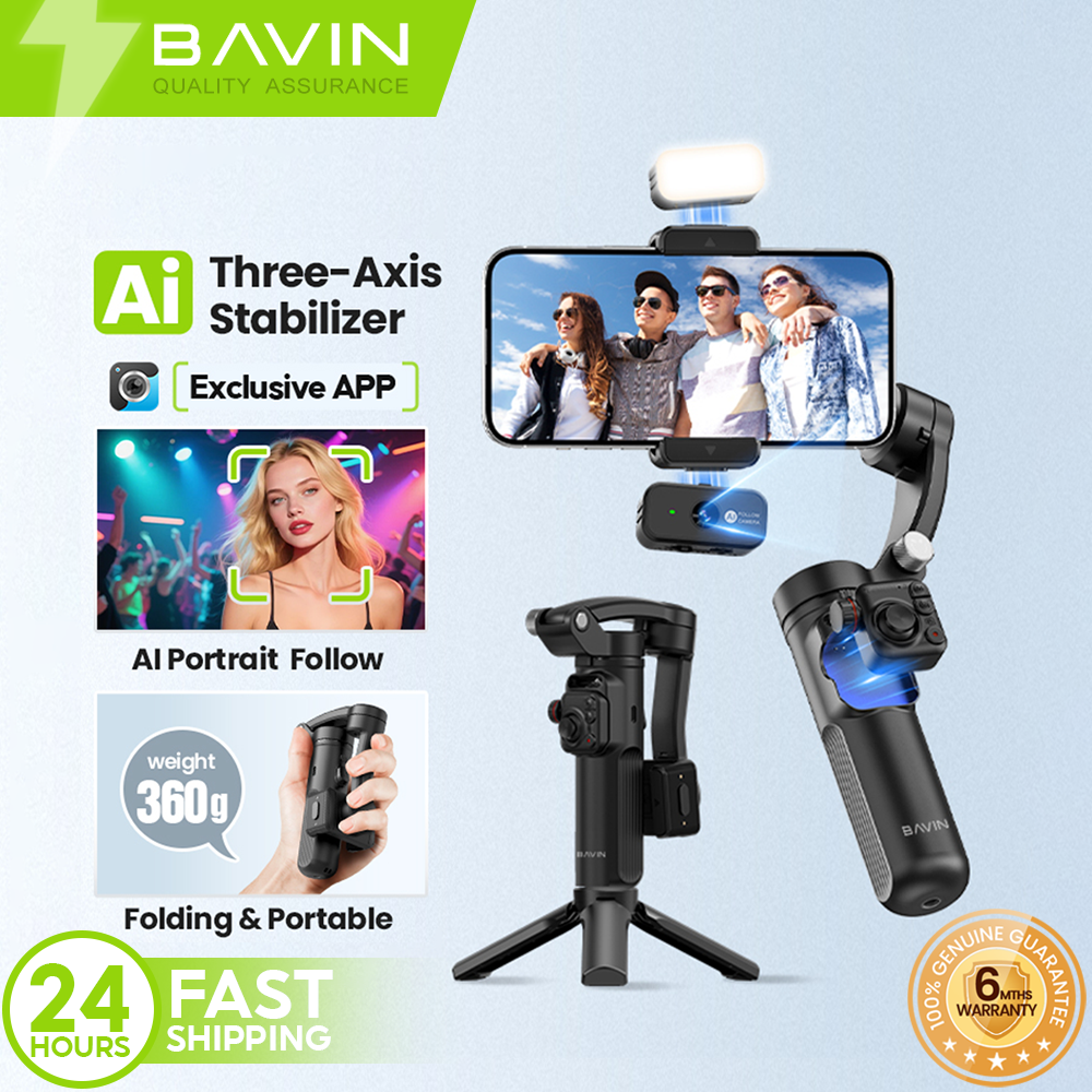 BAVIN P30/P31 Foldable Phone 3-Axis Gimbal Stabilizer w/Tripod/Fill Light/AI Smart Face Tracking