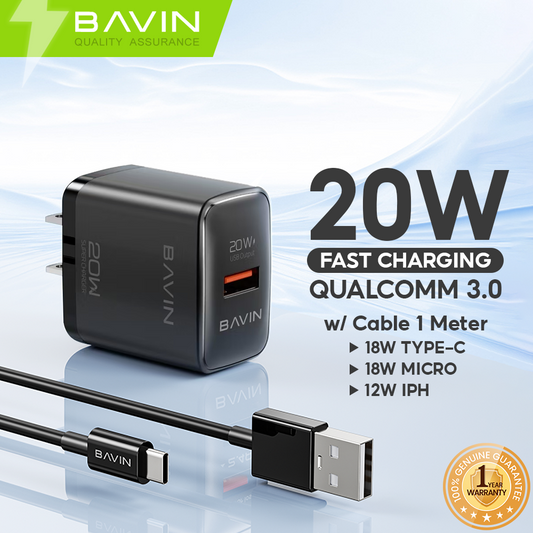 BAVIN C-PC2000-XX 20W Fast Charger w/ Quick Charge 3.0 & 2.0 Compatible for Micro / iPh & Type-C