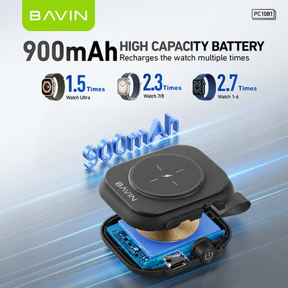BAVIN PC1081 Portable Travel Wireless Magnetic Charger Power Bank 900mAh for iPhone Watch 8 7 6 5 4 3
