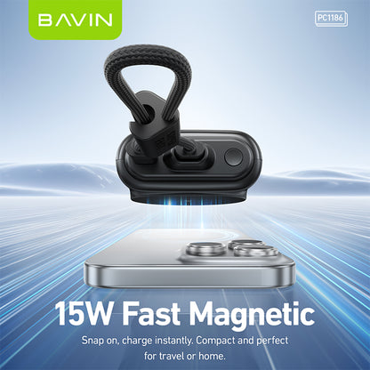 BAVIN Y-PC1186 10000mAh Mini Portable Magnetic Powerbank Wireless 15W Fast Charging w/ Detachable Dual Type-C Data Cable