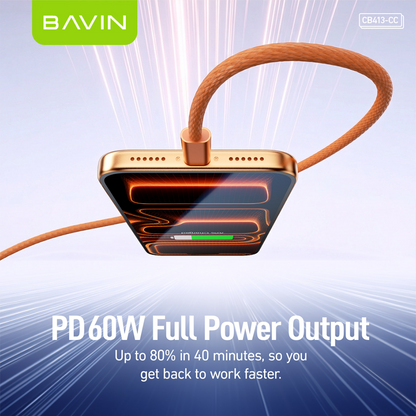 BAVIN CB413 PD 60W Type-C Fast Charging 1m Braided Cable w/ High-Speed Data Transfer for iPhone 15-17 & Android Devices
