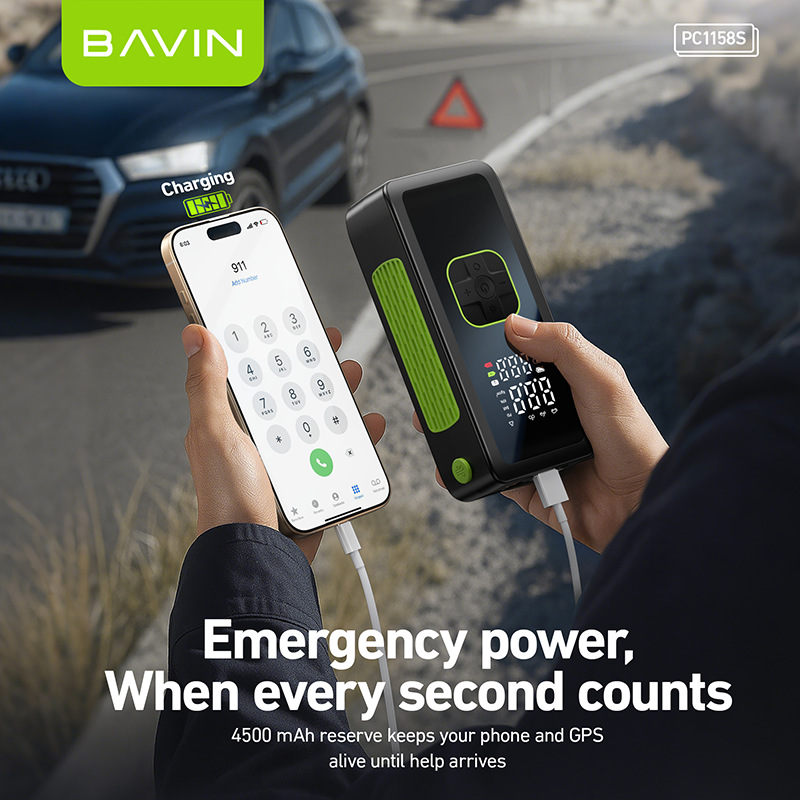 BAVIN Z-PC1158S Portable 150 PSI Car Air Pump Air Compressor Tire Inflator w/ LED Light & 4500mAh Powerbank