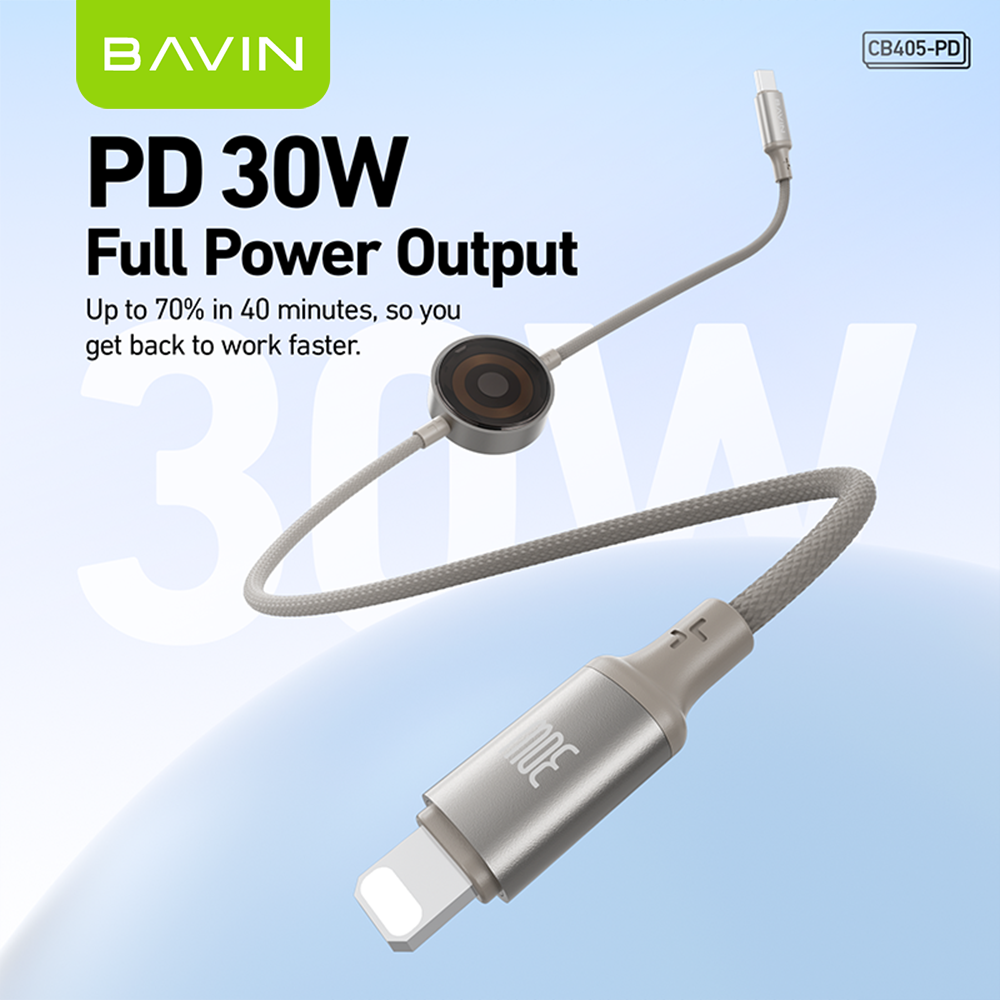 BAVIN CB405 60W 2-in-1 Magnetic Charging Cable Fast Charge & 1m Data Cable w/ 3W Smartwatch Magnetic Charger