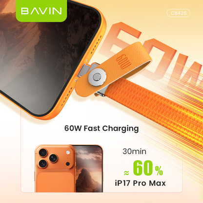 BAVIN CB425 2in1 60W Fast Charging Phone Strap Lanyard + Flat Type-C Data Cable 1.2m for iPhone 17, Android