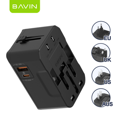 BAVIN PC2111 Universal Travel Adapter 20W Fast Charger USB-A + Type-C + QC | Multi-Port Plug w/LED Light