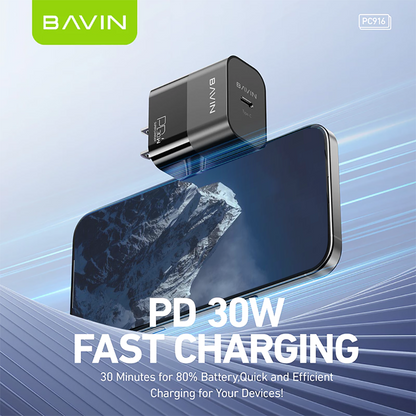 BAVIN C-PC916 30W PD Fast Charging Wall Charger w/ 1 Meter Cable for iPhone & Android (Supports 17 Series)